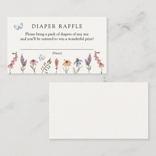 バタフライフラワーガーデンおむつラッフルインサートカード エンクロージャーカード (正面/裏面)