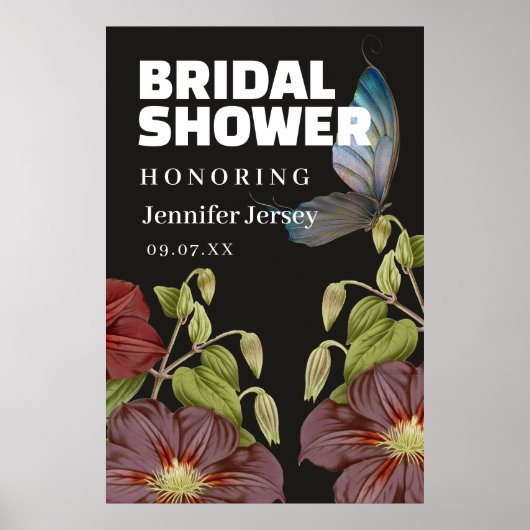 バタフライフラワーガーデンブライダルウェルカムサイン ポスター (正面)