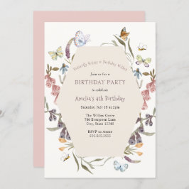 バタフライフラワーガーデン誕生日招待状 招待状