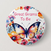 バタフライフラワーガールの赤ちゃんシャワーグラムTo Be 缶バッジ (正面)