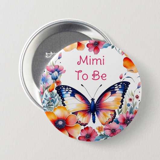 バタフライフラワーガールズベビーシャワーミミ 缶バッジ (正面&裏面)