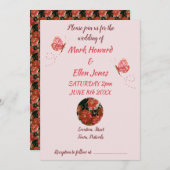 バタフライフラワーコーラル結婚ズ 招待状 (正面/裏面)