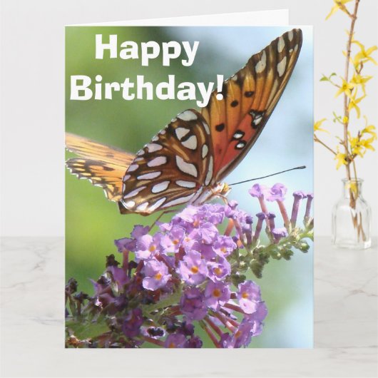 バタフライフラワーズ誕生日ビッググリーティングカード カード (黄色い花)