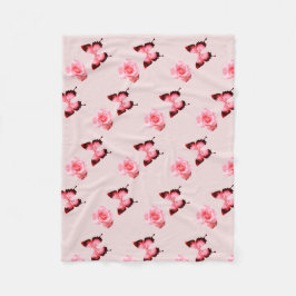 バタフライフラワーデザイン フリースブランケット