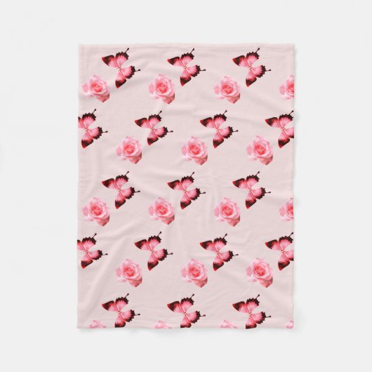 バタフライフラワーデザイン フリースブランケット (正面)