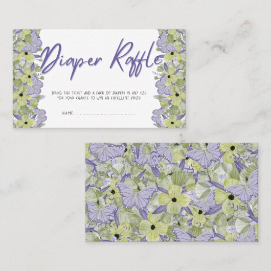 バタフライフラワーベビーシャワーおむつラッフルチケット 名刺 (正面/裏面)