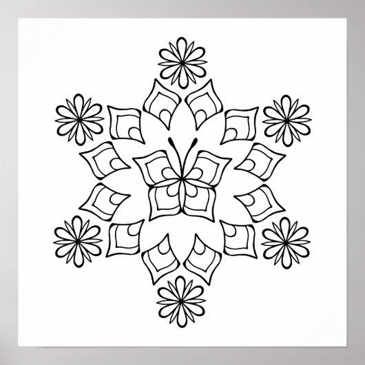 バタフライフラワーマンダラアダルトカラーリング ポスター (正面)
