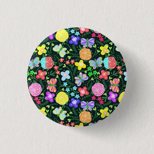 バタフライフラワーレインボー 缶バッジ (正面)
