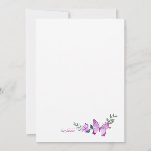 バタフライフレームフォト誕生日 招待状 (裏面)