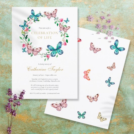 バタフライフローラお祝いの生活葬儀 招待状