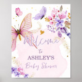 バタフライフローラガーデンガールベビーシャワーウェルカム ポスター (正面)