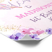 バタフライフローラガーデンピンクガール誕生日へようこそ ポスター (角)