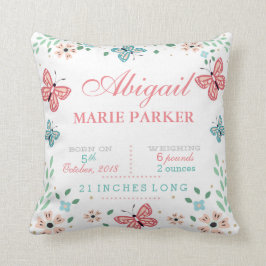 バタフライフローラガーデンベビー統計ピロー クッション