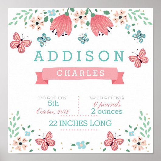 バタフライフローラガーデンベビー統計ポスター ポスター (正面)