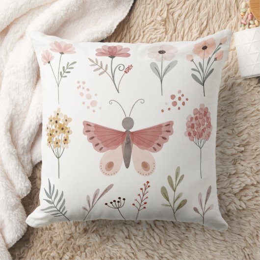 バタフライフローラガーデンボホシック自然インスパイア クッション (ブランケット)