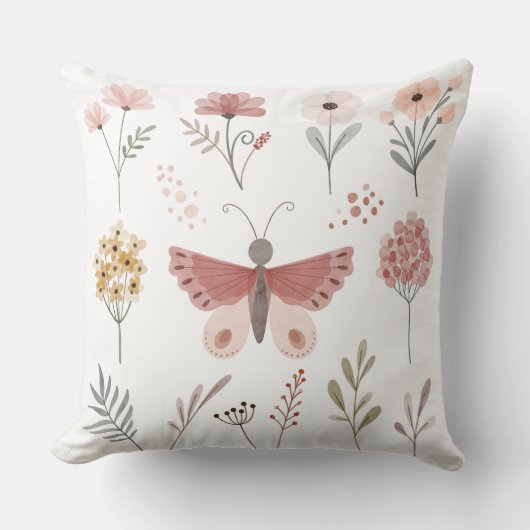 バタフライフローラガーデンボホシック自然インスパイア クッション (正面)