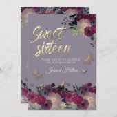 バタフライフローラガーデン薄紫sweet sixteen 招待状 (正面/裏面)