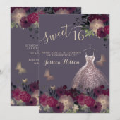 バタフライフローラガーデンsweet sixteen招待 招待状 (正面/裏面)