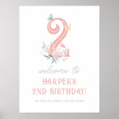 バタフライフローラガールバースデーパーティー歓迎サイン ポスター (正面)