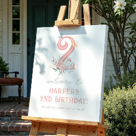 バタフライフローラガールバースデーパーティー歓迎サイン ポスター