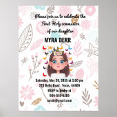 バタフライフローラガールファースト聖餐式招待状 ポスター (正面)