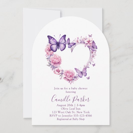 バタフライフローラガールベビーシャワー招待状 招待状 (正面)