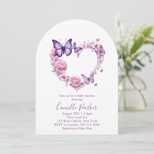 バタフライフローラガールベビーシャワー招待状 招待状 (スタンド正面)