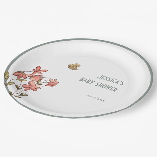 バタフライフローラガールベビーシャワー ペーパープレート (アングル)