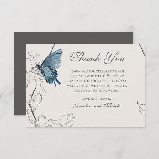 バタフライフローラジオメトリックダスティベージュ結婚ズ サンキューカード (正面/裏面)