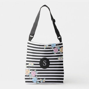 バタフライフローラストライプのモノグラムブラック クロスボディバッグ