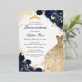 バタフライフローラドレスネイビー金ゴールドキンセアニェラ 箔招待状 (立ち正面)