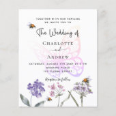 バタフライフローラバイオレット予算結婚式招待状 (正面)