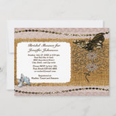 バタフライフローラビーズレース&バーラップブライダルシャワー 招待状 (正面)