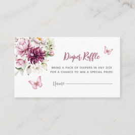 バタフライフローラピンクガールおむつラッフル エンクロージャーカード