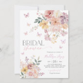 バタフライフローラピーチピンクパープルブライダルシャワー 招待状 (正面)