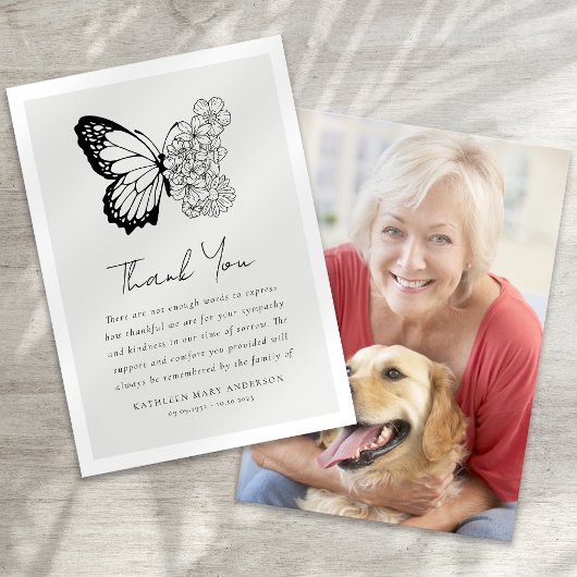 バタフライフローラフォト悔やみや弔慰葬儀 サンキューカード