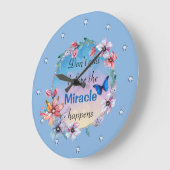 バタフライフローラブルー自然感動的引用文 ラージ壁時計 (傾斜)