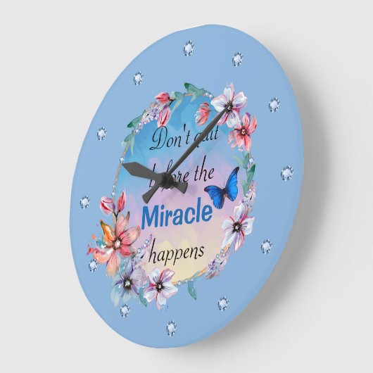 バタフライフローラブルー自然感動的引用文 ラージ壁時計 (傾斜)