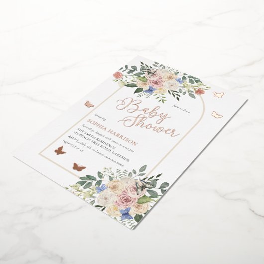 バタフライフローラブーケアーチフォイル招待状 箔招待状 (回転した状態)