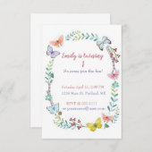 バタフライフローラベビー誕生日パーティカスタムー 招待状 (正面/裏面)
