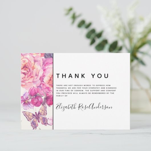 バタフライフローラモダン悔やみや弔慰葬儀 サンキューカード (スタンド正面)