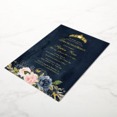 バタフライフローラルネイビーピンクキンセアネラ 箔招待状 (回転した状態)