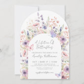 バタフライフローラワイルドフラワーブライダルシャワー 招待状 (正面)