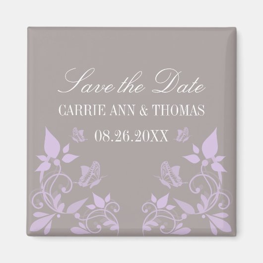 バタフライフローラ日付磁石、薄紫を保存 マグネット (正面)