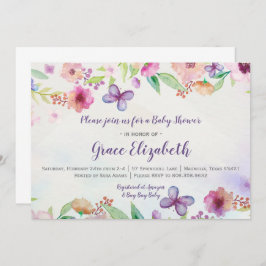 バタフライフローラ水彩ベビーシャワー招待状 招待状