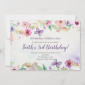 バタフライフローラ水彩誕生日招待状 招待状 (正面)
