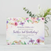 バタフライフローラ水彩誕生日招待状 招待状 (スタンド正面)
