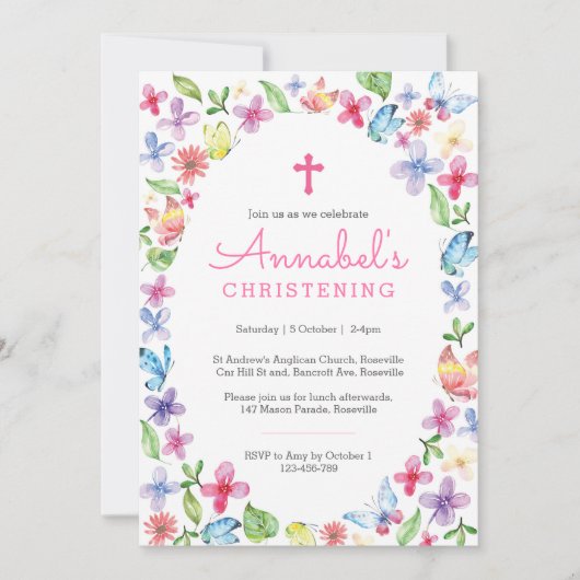 バタフライフローラ《キリスト教》洗礼式や命名式バプティスマ招待状 招待状 (正面)