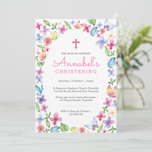 バタフライフローラ《キリスト教》洗礼式や命名式バプティスマ招待状 招待状 (スタンド正面)