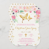 バタフライフローラ《キリスト教》洗礼式や命名式招待状 招待状 (正面/裏面)